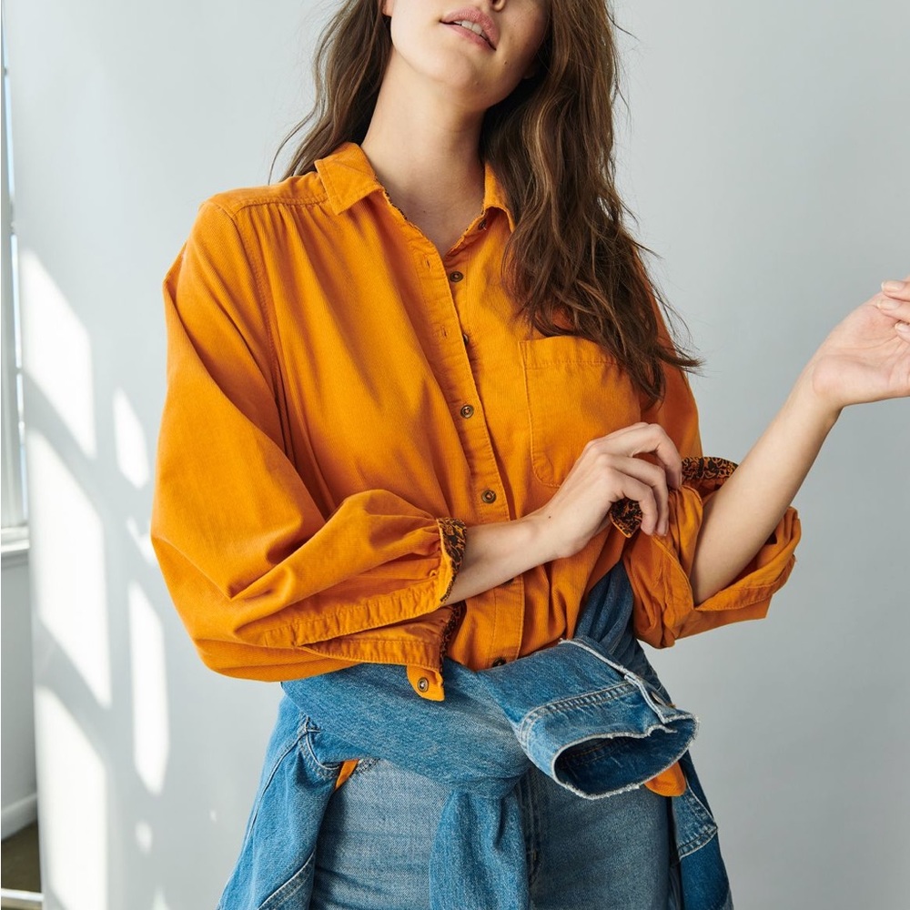 Anthropologie Tangerine Pilcro Signature Corduroy Button Down